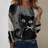 Women's Casual Long Sleeve Pullover Top Halloween Print Crew Neck Sweater Lightweight Knitwear for Fall and Winter L gray