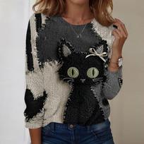 Women's Casual Long Sleeve Pullover Top Halloween Print Crew Neck Sweater Lightweight Knitwear for Fall and Winter S black