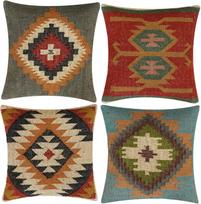 Boho Rankų darbo pagalvės užvalkalas Džiuto Vilnos Pagalvės užvalkalas Vintažinis Indų Tautinis Mesti Pagalvė Sofai Lovai Kėdei Svetainės Dekoras Rinkinys Iš 4 Linen 35*35(CM)-4Pcs