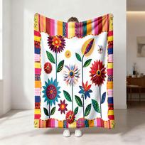 1pc Colorful Flowers Printed Flannel Blanket in Multiple Sizes Soft Casual Gift Cover Carpet Machine Washable 75x90cm gray
