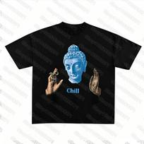 Summer Buddha Rchill Print Tshirt Aesthetic Goth Vintage Street Unisex Tees Grunge Punk Printing Tops Y2k Emo Girl Letter Tops 4XL gray
