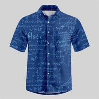 Asmenybės vyriški marškiniai su matematinių simbolių ir grandinės plokštės grafika, trumparankoviai, su atlapais, vasaros, laisvalaikio, laisvi L blue