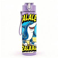 1PC Tralalero Tralala Cartoon Fish Print 750ml Color Plastic Sports Water Bottle Leakproof Flip Straw Lid Suitable for Sports Office Home Use violetinė