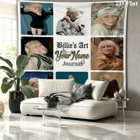 Billie Eilish Custom Name Wall Tapestry Aesthetic Wall Hanging Printed Fabric Blanket Decorative Tapestries for Bedroom Living Room Home Decor 130cm x 150cm black