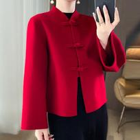 Red Double-Sided Cashmere Bridesmaid Coat with Chinese Frog Button S [80-115 cm] raudona