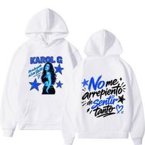 Karol G No Me Arrepiento De Sentir Tanto 2026 Album Print Hoodie Men Women Fashion Loose Casual Vintage Sweatshirt Fan Gifts Top M white