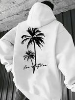 Men's Hoodie with Palm Tree Back Print, Hooded Sweatshirt, Casual Street Style, Long Sleeve Pullover, Loose Hip-Hop Top XXL balta