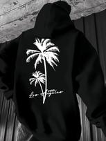 Men's Hoodie with Palm Tree Back Print, Hooded Sweatshirt, Casual Street Style, Long Sleeve Pullover, Loose Hip-Hop Top XL juoda