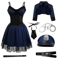 Sexy Police Costume Halloween Party Cosplay Womens Stage Performance Outfit Set S M L XL Medium black