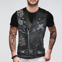 Džinsų striukė 3D Spausdinti marškinėliai Vyrams Negabaritiniai trumpomis rankovėmis Drabužiai Oda marginti apvaliu kaklu Vintage Summer Biker Striukė XL black