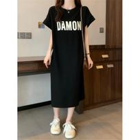 Women's Plus Size DAMON Letter Print Oversized T-Shirt Dress Casual Short Sleeve Crew Neck Mini Tee Dress Lightweight Summer Top For Daily Wear XXXL juoda