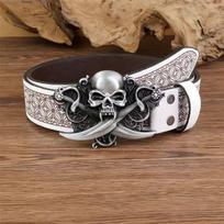 American Punk Pirate Skull Scimitar Leather Belt - Embossed, Stylish Accessory 100 cm black