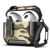 For AirPods Pro 3 /2Camo Green Case Cover with Lock for Men Military Rugged Full Body Shockproof Protective Case for AirPods 4 For airpods 4 gray