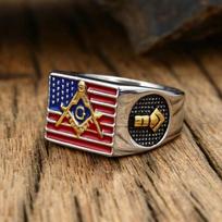 Flag Masonic Symbol Men's Epoxy Ring 6 brown