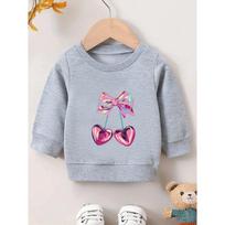 European sizes Powder Pink Cherry Print Pattern Baby Girl's Durable Comfortable Round Neck Sweatshirt. 170 pilka