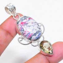 Natural Mosaic Jasper, Peridot 925 Sterling Silver Jewelry Pendant 2.36  ZS-433 gray