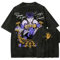 Hot Anime JoJo's Bizarre Adventure Higashikata Josuke Clothing Men Women Tshirt Washed Cotton Tee Retro T-shirt Harajuku T Shirt XL black