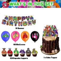Kid's Birthday Party Supplies Gorilla Tag Theme With Balloons, Cake Toppers And Hanging Decorations 4Pcs Set