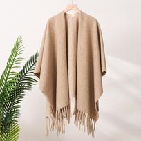 Moterims vilnos mišinio šalis-skara su šonine skyle Šilta žiemos apsiausto skara Gatvės stiliaus Vidutinio ilgio Khaki beige