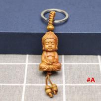 Handmade Buddhism Bag Pendant Engraving Monk Buddha Keychain Keyfob Car Accessories Key Ring A black