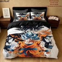 Son Goku Pattern Bedding Quilt Set Quilt Cover Pillowcase Home Birthday Gift(1 * duvet cover + 2 * pillowcase, without core) 140x200cm