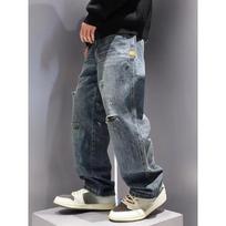 Men's Baggy Ripped Jeans Fashion Hip Hop Hole Streetwear Distressed Washed Trousers Straight Loose American Denim Pants L mėlyna