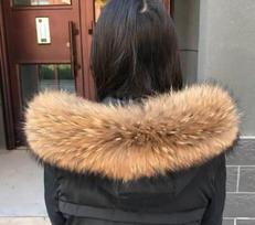 100% Real Raccoon & Natural Fox Fur Collar Luxury Winter Warm Neck Shawl Detachable Soft Plush Coat Trim For Men Women 60X15CM black