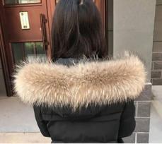 100% Real Raccoon & Natural Fox Fur Collar Luxury Winter Warm Neck Shawl Detachable Soft Plush Coat Trim For Men Women 60X15CM black