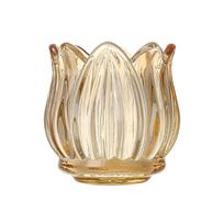 Tulip Glass Candle Holder French Retro Crystal Candlestick Home Decor Amber C gintaras