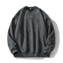 Men Autumn Winter Clothing Baggy Vintage Pullovers Couples O Neck Pullover Sweatshirts 2XL pilka