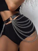 Gotikinis Punk Juodas PU Odos Diržas su Kutais, Reguliuojama Grandinėlė Juosmeniui (Harness) Moterims, Rockabilly Helovino Festivalio Aksesuaras 99cm brown