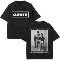 Washed Vintage Rock Band O-Oasis Live 25 World Tour Logo Print T-shirt Men Women Fashion Gothic Oversized Short Sleeve T Shirts 3XL gray