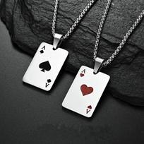 Punk Stainless Steel Playing Card Poker Pendant Necklace for Men Boys Hip Hop Lucky Ace of Spades Charm Necklace Women Jewelry black