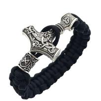 Nostalgia Thor Hammer Viking Bracelet Norse Rune Charms Bead Jewelry For Women Men Vikingo Bangle Dropship 23cm black