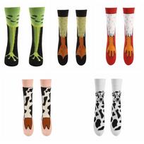 5pairs Creative Cartoon Funny Frog Socks Print Toe Thin Chicken Paw Socks Non-Slip Patchwork Cow funny Short Socks Women One Size black