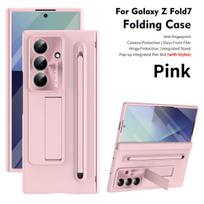For Samsung Galaxy Z Fold 7 Case Hard With Stand tempered glass film Protective Back Cover For samsung Z Fold7 6 5 4 Phone Shell Galaxy Z Fold7 rožinė