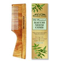 FLYSPACE Kacchi Neem Wooden Comb, Oil Treated, Stimulates Scalp, Controls Hairfall & Dandruff, Enables Hair Growth, 1 Unit (Half Comb) beige