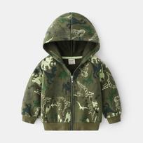Boys Kids Casual Camouflage Printed Hooded Outerwear Jacket 120cm žalia