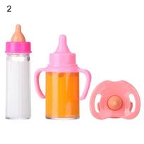Realistic Doll Feeding Set for 18 Inch Dolls, Magic Milk Bottle with Pacifier & Bibs, Pretend Play Nurturing Toy for Kids One Size pink