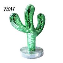 Modern Art Sculpture for Living Room Disco Ball Cactus Statue, Green Mirror Mosaic Decor, Retro Stylish Bar Counter Decoration Ornament Home Christmas 1pc blue