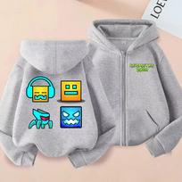 Game Geometry Dash Printed Zipper Hoodie Boy Girl Clothes Casual Tops Long-sleeve Jacket Coat Kids Cartoon Zip Up Sweatshirts 160 gray