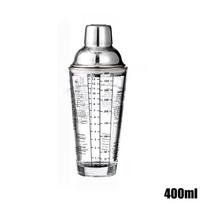 Glass Cocktail Shaker Hand Shaker Cup with Scales 400/600ML Metallic Steel Lid & Strainer Milk Tea Wine Drink Shaker Mixer Bar gray
