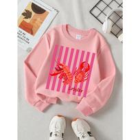 European sizes Girls Crew Neck Sweatshirt Lobster Stripes Pink Black Background, Soft Cozy Pullover, Warm Casual Outfit 170 rožinė