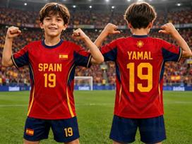 2026 Specialus Nr.19 YAMAL Futbolo Marškinėlių ir Šortų Rinkinys Ispanijos Gerbėjų Marškinėliai ir Šortai Vasaros Vaikams 2 Dalių Rinkinys 120