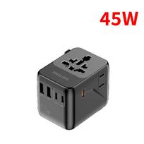 Philips Global Travel Adapter with Side Socket, 45W Fast Charging | 2 Outlets + 3 USB-C & 2 USB-A, Black gray