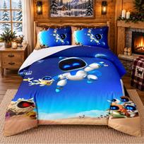 Astro Bot Pattern Bedding 3Pcs Set Bed Sheet And Pillowcases For Indoor Bedroom 180cmx210cm