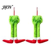 Funny Christmas Car Accessories 2Pcs Green Elf Leg Decoration, Plush Long Hair Hanging Cute Party Supplies Ornament for Home Fireplace Tree žalia