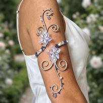Floral Iris Flower Bracelet Hollow Out Open Arm Bangle Fashion Armband  Arm Accessories Style 2 white