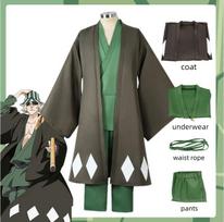 Hot Anime Bleach Cosplay Urahara Kisuke Gotei 13 Costume Kimono Uniform Cape Top Pants Hat Suit for Halloween Carnival Party M gray