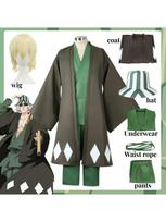 Hot Anime Bleach Cosplay Urahara Kisuke Gotei 13 Costume Kimono Uniform Cape Top Pants Hat Suit for Halloween Carnival Party S gray